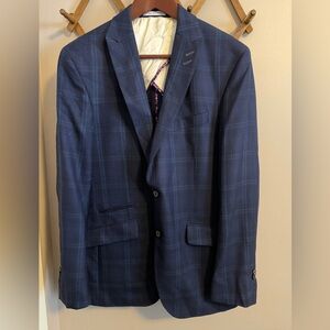 Without Prejudice London I AM BUCKLEY Blue Plaid 100% Wool Blazer Size 48 EU 38